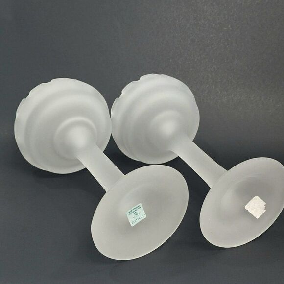 2 Vintage Partylite 7.5" Castle Turret Frosted Satin Glass Candlestick Holders - Picture 7 of 8